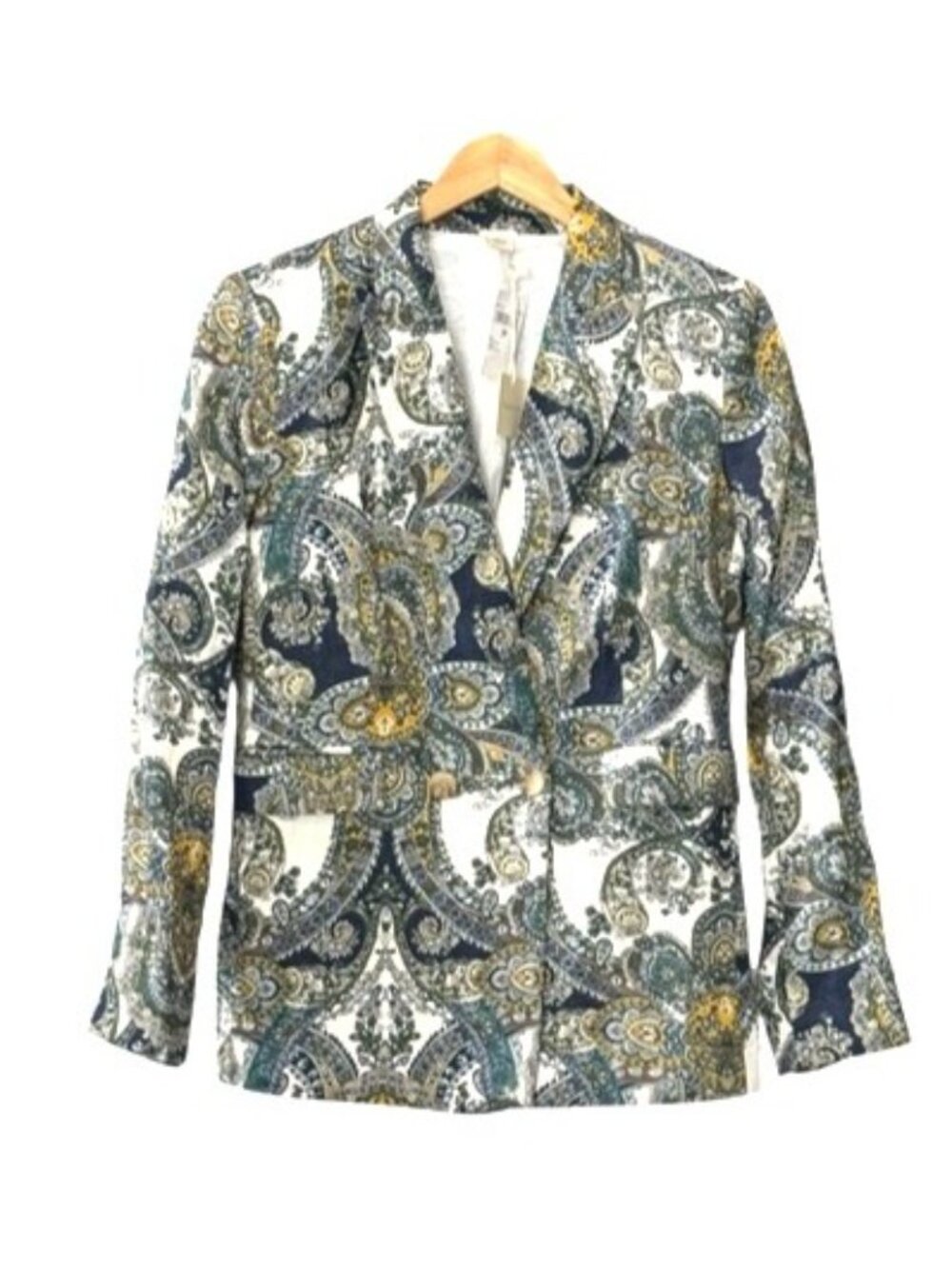 Magaschoni Paisley Linen Blazer SP Blue Yellow Green Long Sleeve